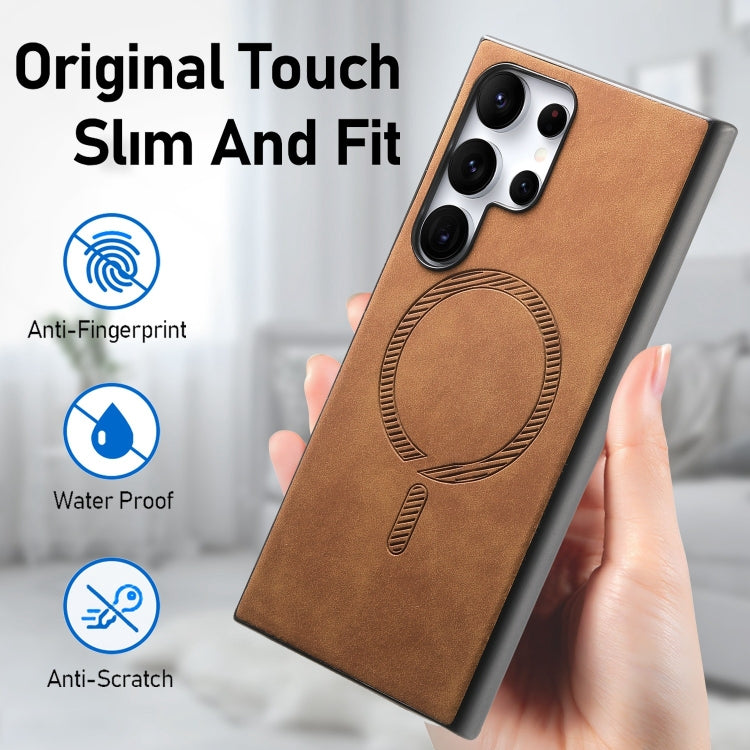 For Samsung Galaxy A14 Solid Color Retro Magsafe PU Back Cover Phone Case