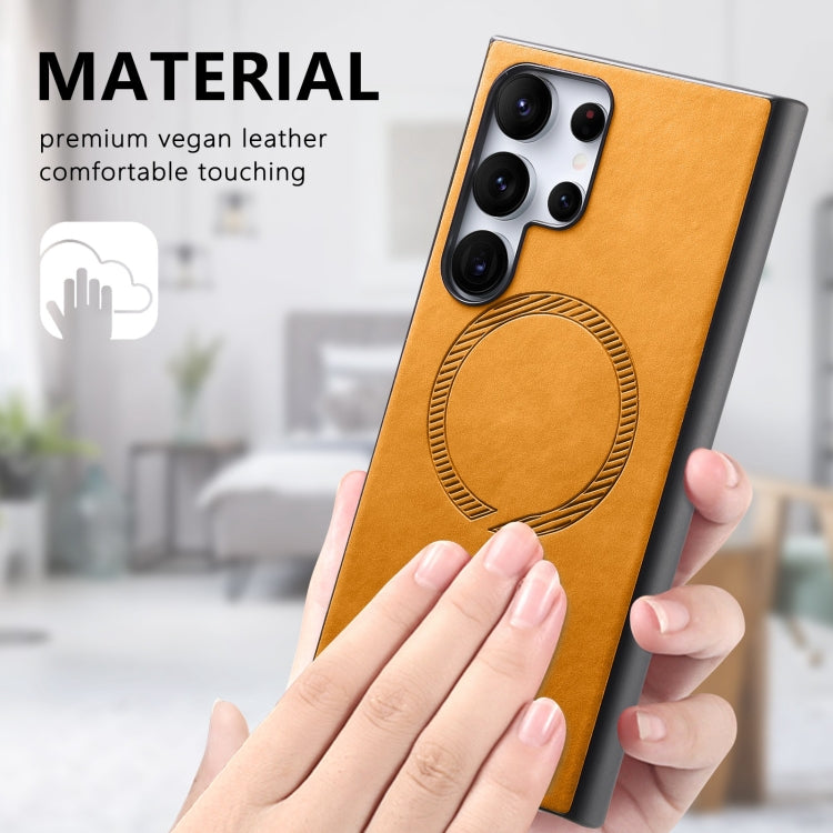 For Samsung Galaxy A14 Solid Color Retro Magsafe PU Back Cover Phone Case