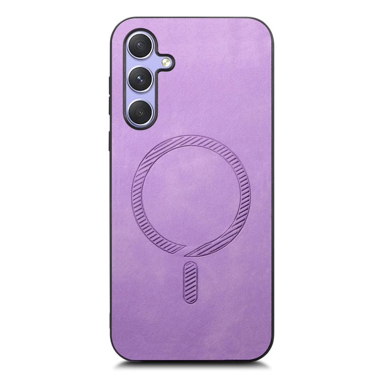 For Samsung Galaxy A24 5G Solid Color Retro Magsafe PU Back Cover Phone Case