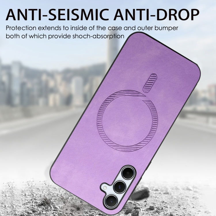 For Samsung Galaxy A24 5G Solid Color Retro Magsafe PU Back Cover Phone Case