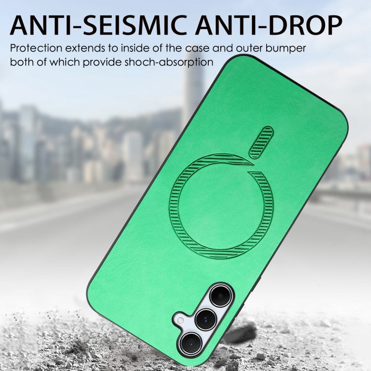 For Samsung Galaxy A24 5G Solid Color Retro Magsafe PU Back Cover Phone Case