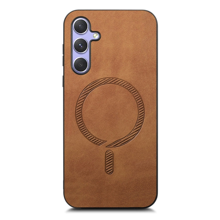 For Samsung Galaxy A34 5G Solid Color Retro Magsafe PU Back Cover Phone Case