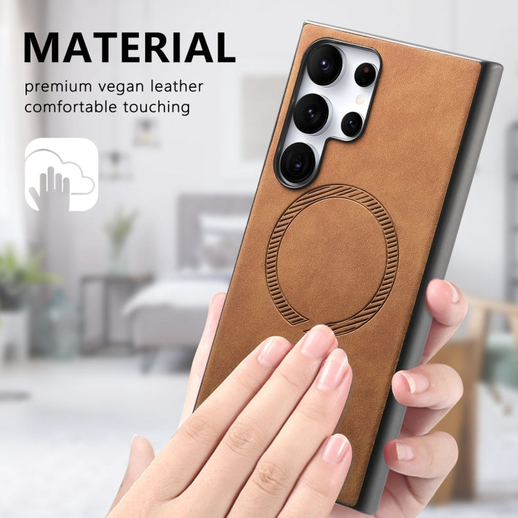 For Samsung Galaxy A34 5G Solid Color Retro Magsafe PU Back Cover Phone Case