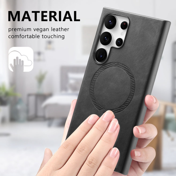 For Samsung Galaxy A34 5G Solid Color Retro Magsafe PU Back Cover Phone Case