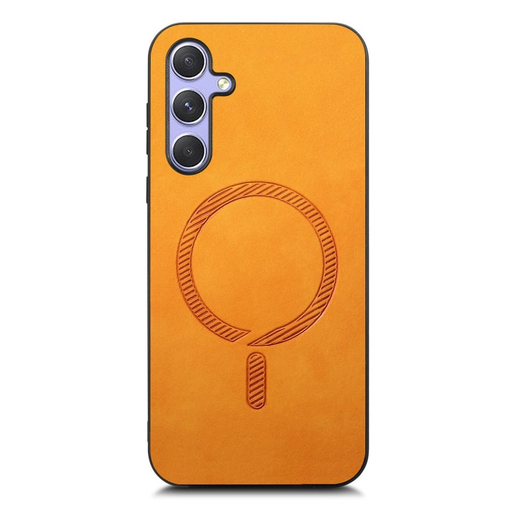 For Samsung Galaxy A34 5G Solid Color Retro Magsafe PU Back Cover Phone Case
