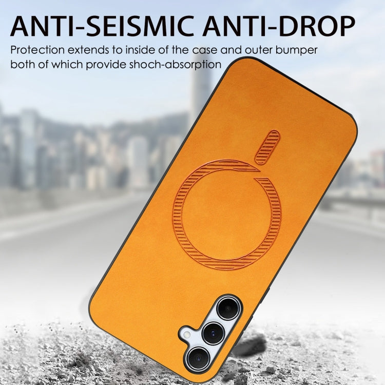 For Samsung Galaxy A34 5G Solid Color Retro Magsafe PU Back Cover Phone Case
