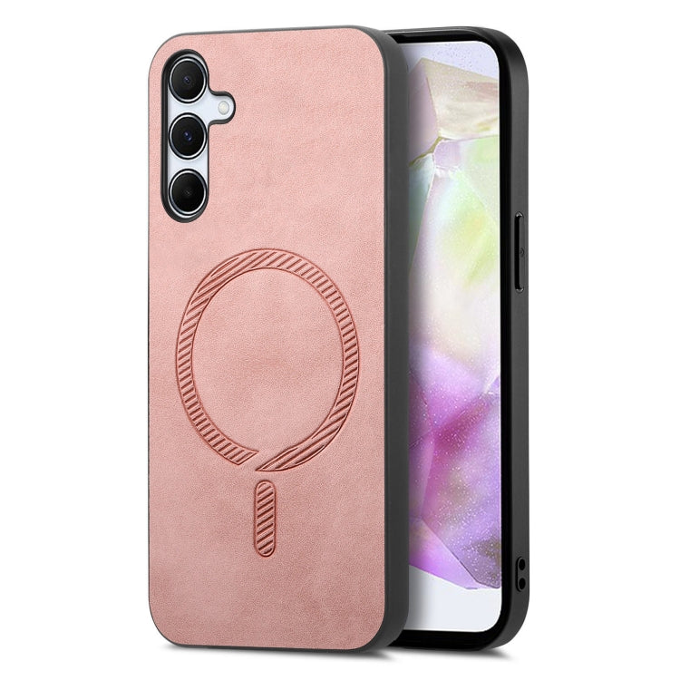 For Samsung Galaxy A35 5G Solid Color Retro Magsafe PU Back Cover Phone Case