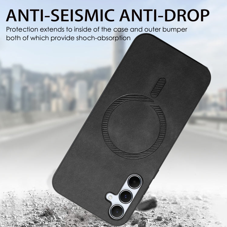For Samsung Galaxy A35 5G Solid Color Retro Magsafe PU Back Cover Phone Case