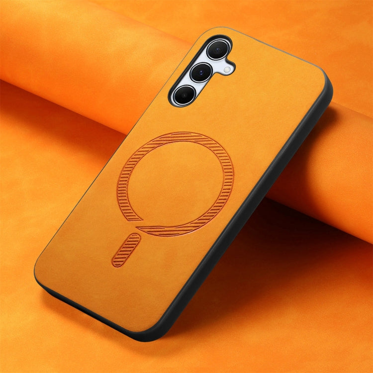 For Samsung Galaxy A35 5G Solid Color Retro Magsafe PU Back Cover Phone Case