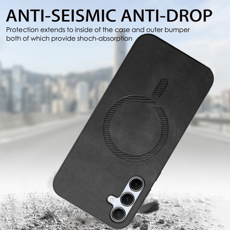 For Samsung Galaxy A54 5G Solid Color Retro Magsafe PU Back Cover Phone Case