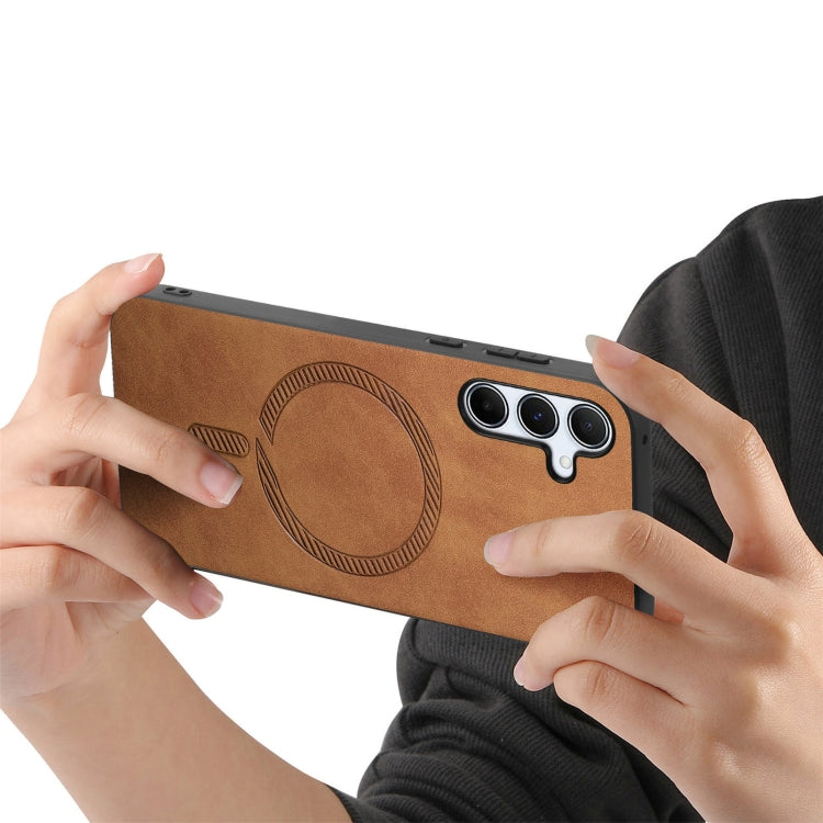 For Samsung Galaxy A55 5G Solid Color Retro Magsafe PU Back Cover Phone Case