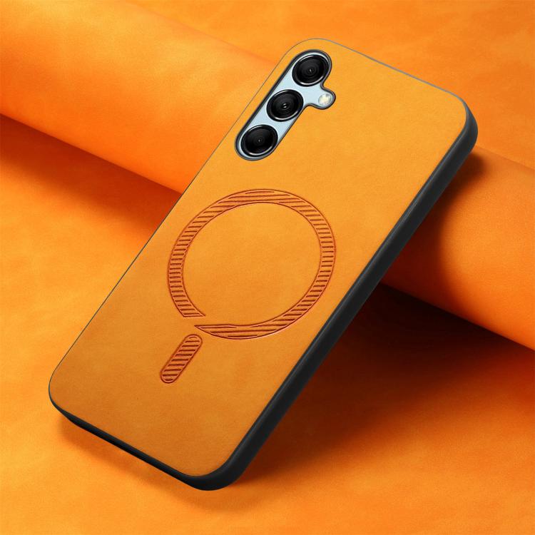 For Samsung Galaxy M14 5G Solid Color Retro Magsafe PU Back Cover Phone Case