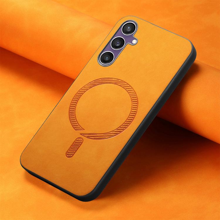 For Samsung Galaxy S24 FE 5G Solid Color Retro Magsafe PU Back Cover Phone Case