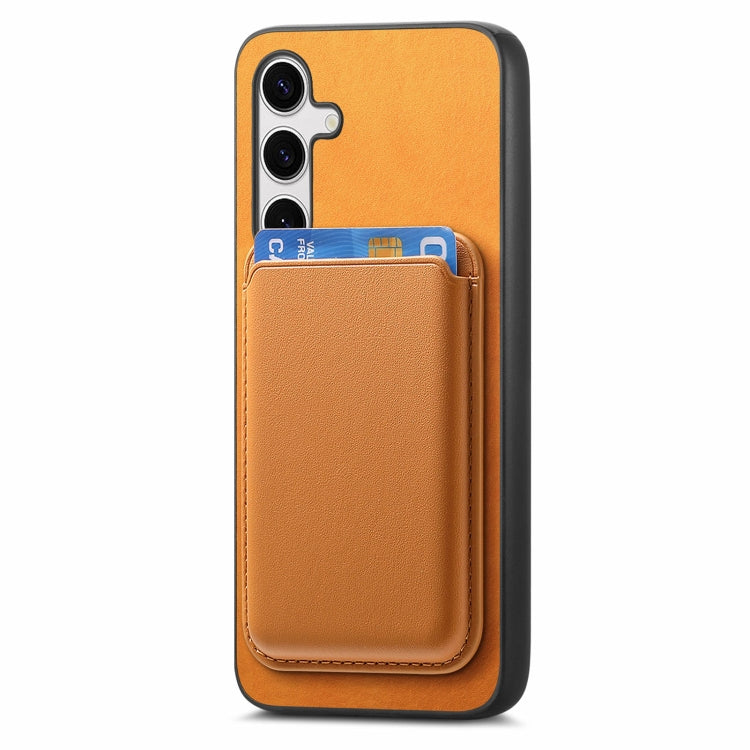For Samsung Galaxy S25 5G Retro Magsafe Card Bag PU Back Cover Phone Case