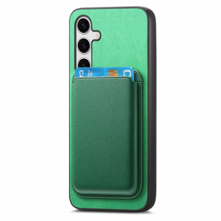 For Samsung Galaxy S25 5G Retro Magsafe Card Bag PU Back Cover Phone Case