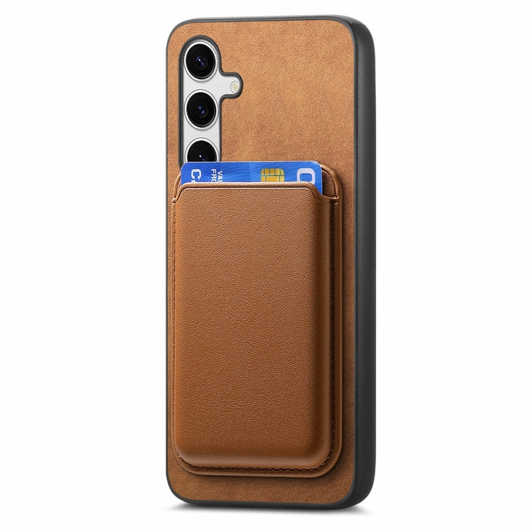 For Samsung Galaxy S25 5G Retro Magsafe Card Bag PU Back Cover Phone Case