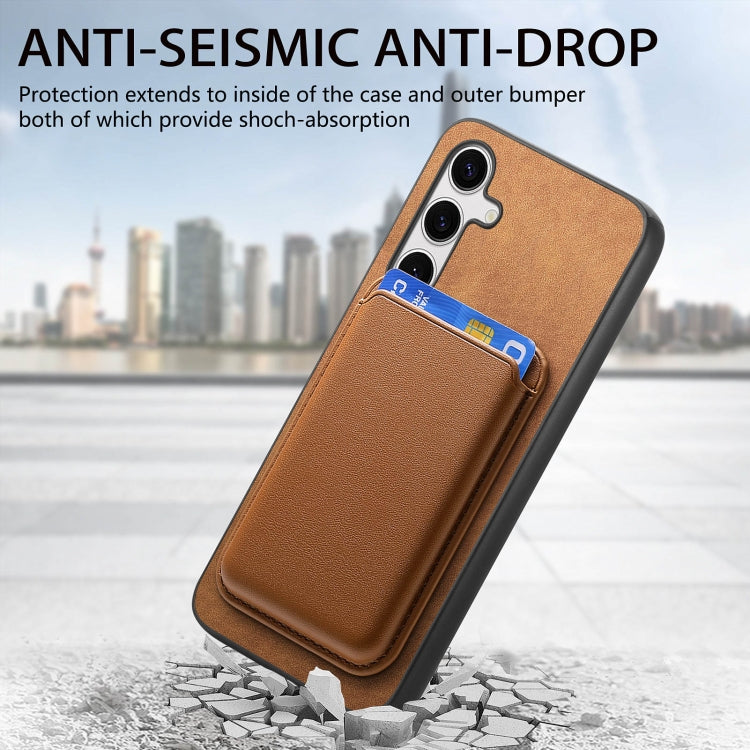 For Samsung Galaxy S25 5G Retro Magsafe Card Bag PU Back Cover Phone Case