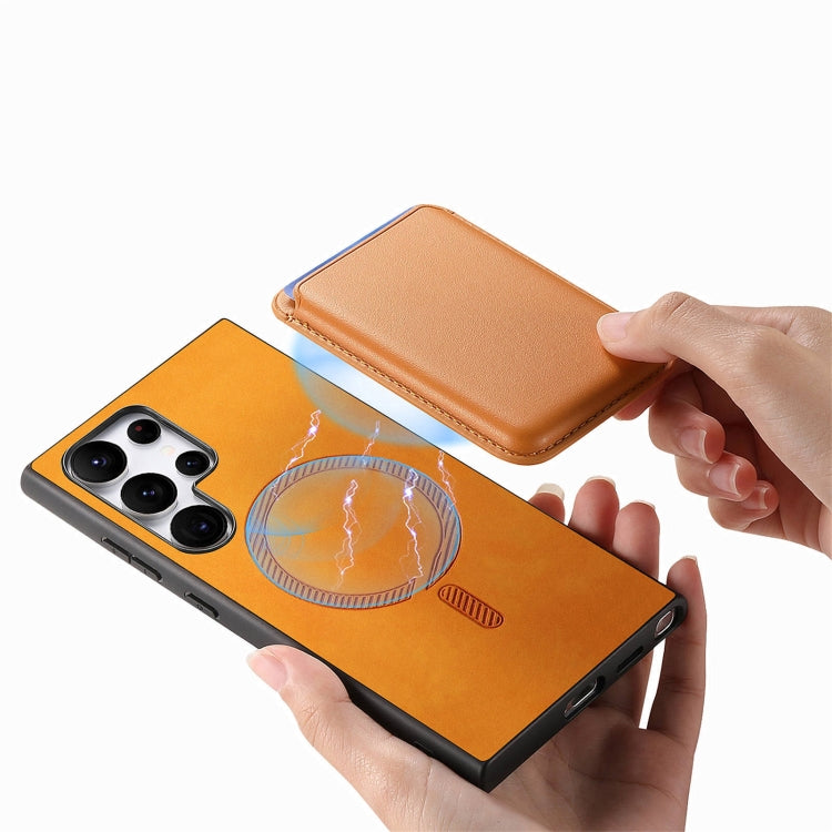 For Samsung Galaxy S25 Ultra 5G Retro Magsafe Card Bag PU Back Cover Phone Case