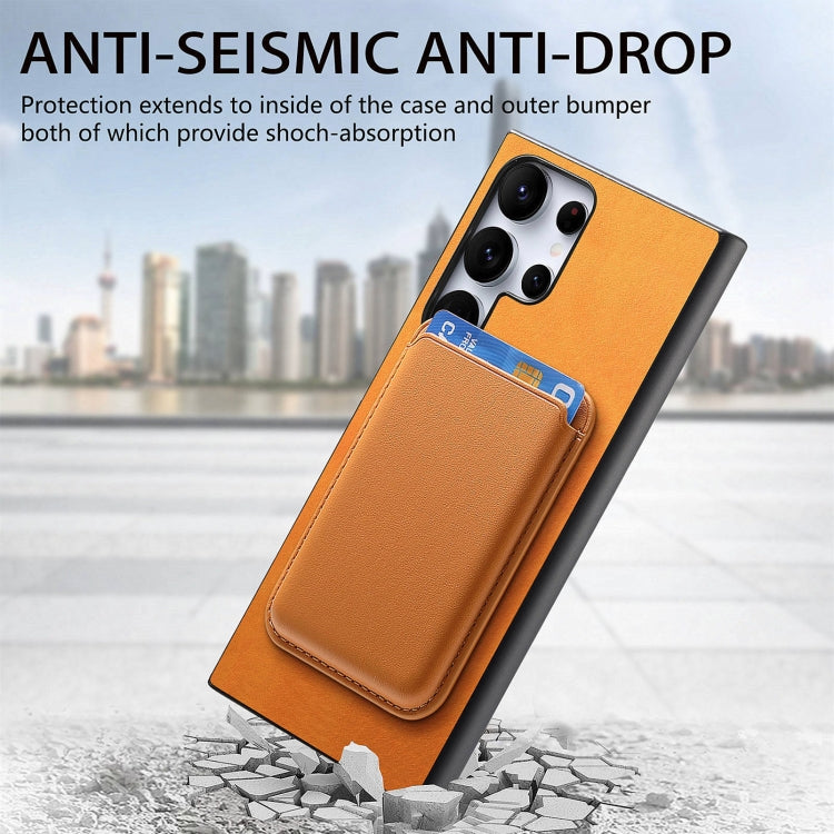For Samsung Galaxy S25 Ultra 5G Retro Magsafe Card Bag PU Back Cover Phone Case