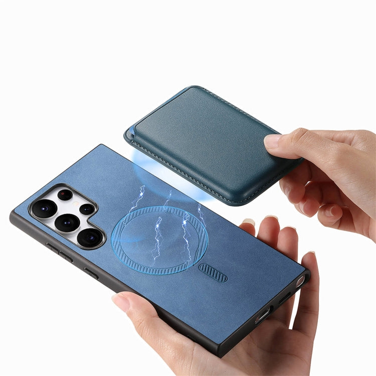 For Samsung Galaxy S25 Ultra 5G Retro Magsafe Card Bag PU Back Cover Phone Case