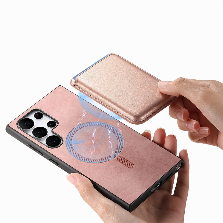 For Samsung Galaxy S25 Ultra 5G Retro Magsafe Card Bag PU Back Cover Phone Case