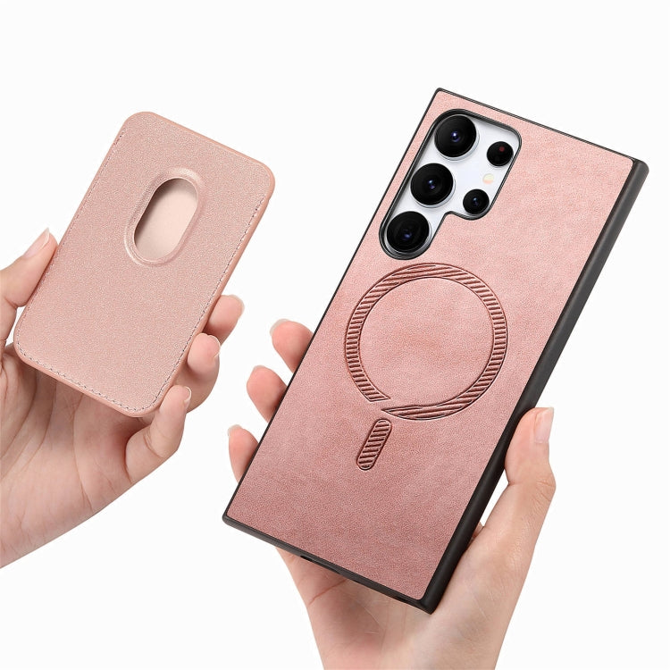 For Samsung Galaxy S25 Ultra 5G Retro Magsafe Card Bag PU Back Cover Phone Case
