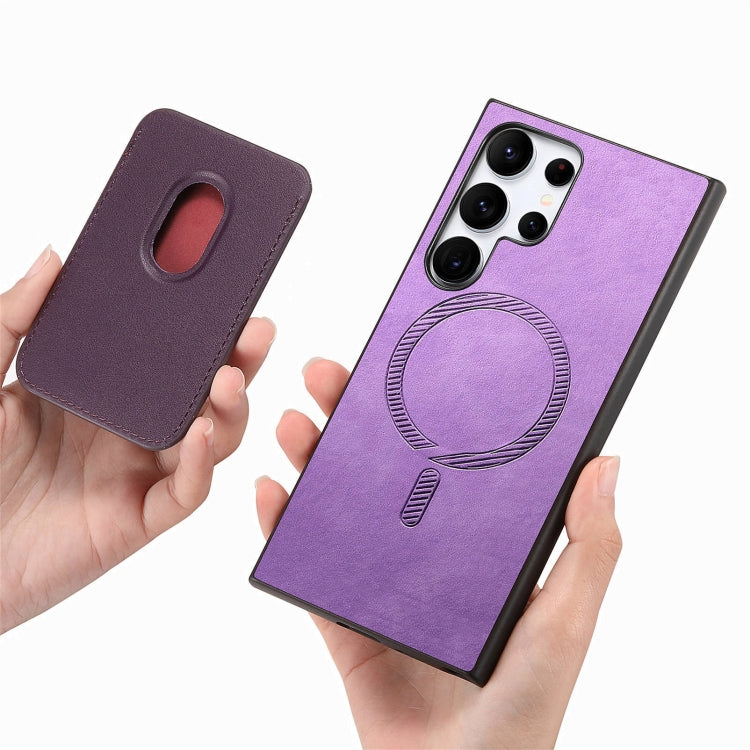 For Samsung Galaxy S25 Ultra 5G Retro Magsafe Card Bag PU Back Cover Phone Case