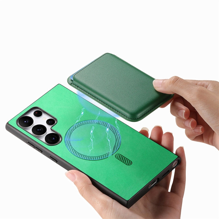 For Samsung Galaxy S25 Ultra 5G Retro Magsafe Card Bag PU Back Cover Phone Case