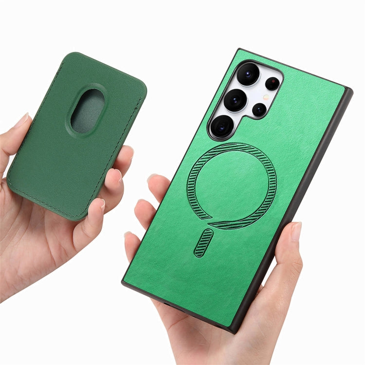 For Samsung Galaxy S25 Ultra 5G Retro Magsafe Card Bag PU Back Cover Phone Case