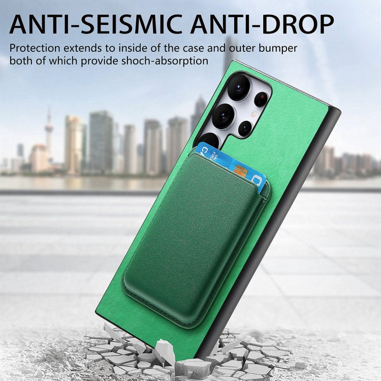 For Samsung Galaxy S25 Ultra 5G Retro Magsafe Card Bag PU Back Cover Phone Case