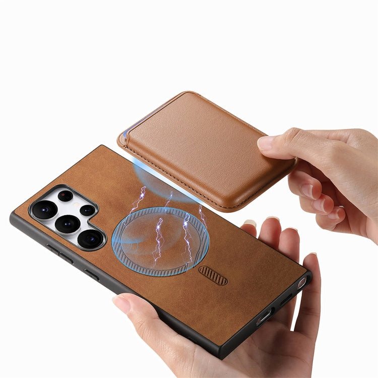 For Samsung Galaxy S25 Ultra 5G Retro Magsafe Card Bag PU Back Cover Phone Case