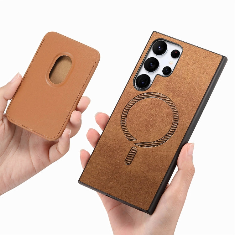For Samsung Galaxy S25 Ultra 5G Retro Magsafe Card Bag PU Back Cover Phone Case