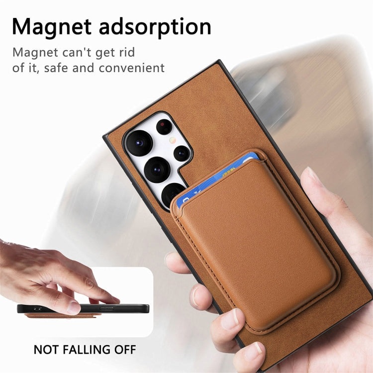 For Samsung Galaxy S25 Ultra 5G Retro Magsafe Card Bag PU Back Cover Phone Case