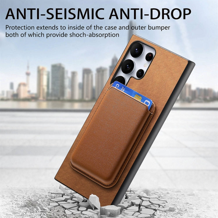 For Samsung Galaxy S25 Ultra 5G Retro Magsafe Card Bag PU Back Cover Phone Case