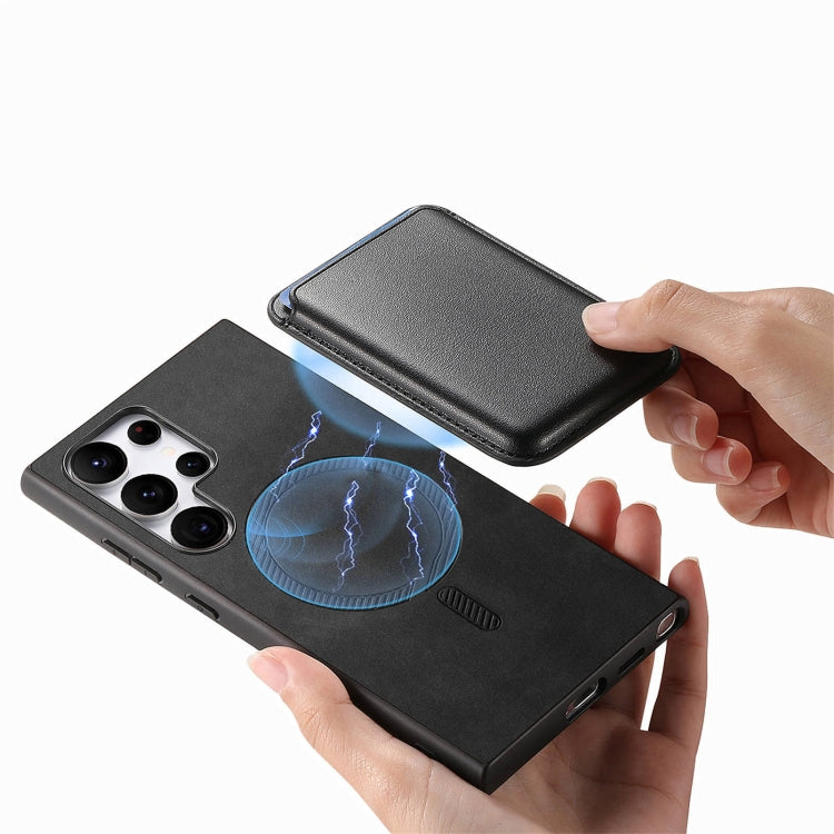 For Samsung Galaxy S25 Ultra 5G Retro Magsafe Card Bag PU Back Cover Phone Case
