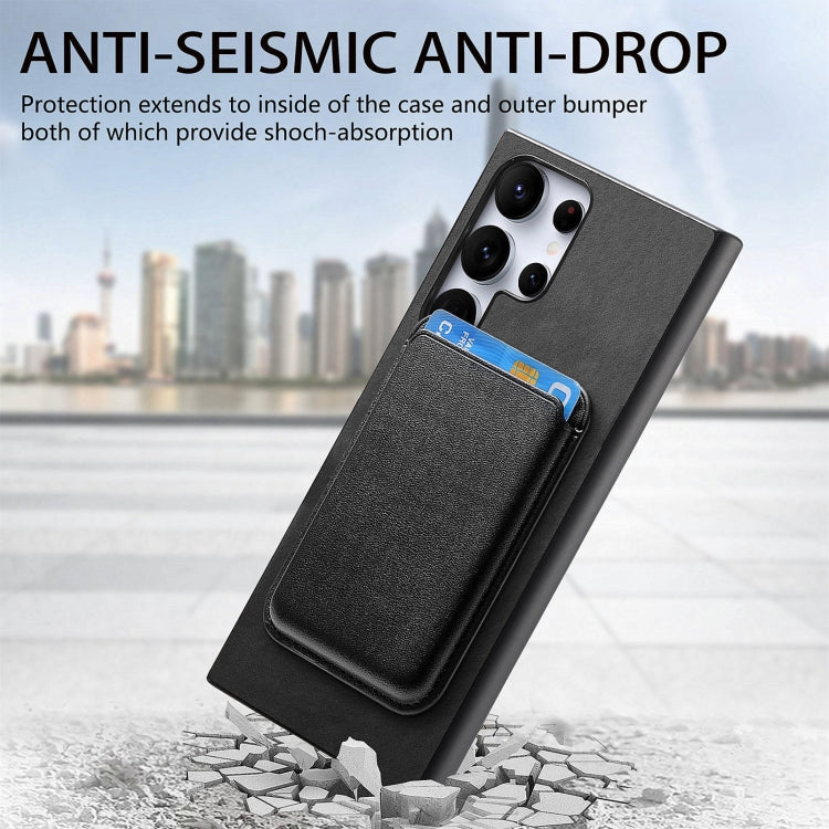 For Samsung Galaxy S25 Ultra 5G Retro Magsafe Card Bag PU Back Cover Phone Case