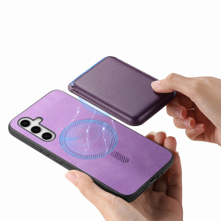 For Samsung Galaxy S24 FE 5G Retro Magsafe Card Bag PU Back Cover Phone Case