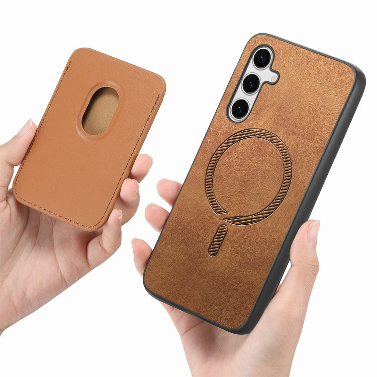 For Samsung Galaxy S24 FE 5G Retro Magsafe Card Bag PU Back Cover Phone Case