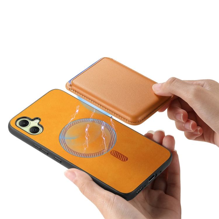 For Samsung Galaxy A06 4G Retro Magsafe Card Bag PU Back Cover Phone Case