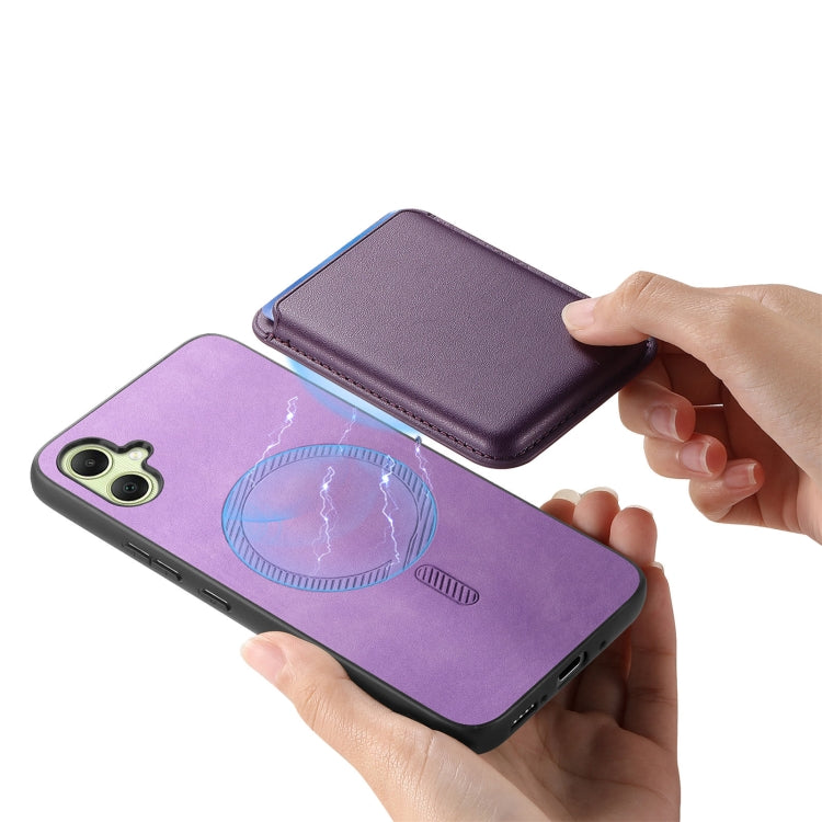 For Samsung Galaxy A06 4G Retro Magsafe Card Bag PU Back Cover Phone Case