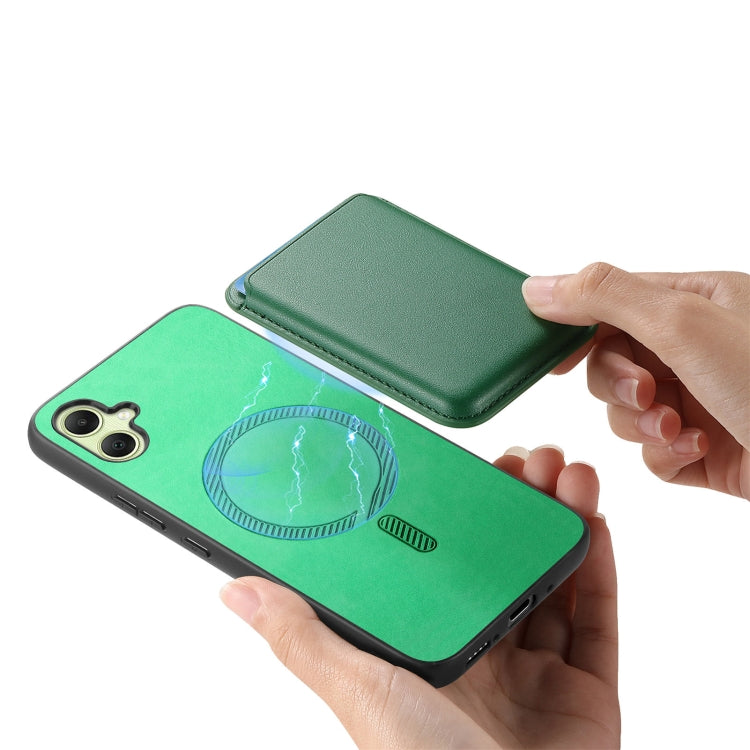 For Samsung Galaxy A06 4G Retro Magsafe Card Bag PU Back Cover Phone Case