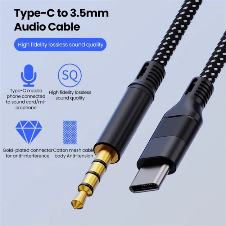 JS-101 USB-C / Type-C to 3.5mm Audio Cable Braided HiFi Sound AUX Cord, Length: 1.2m