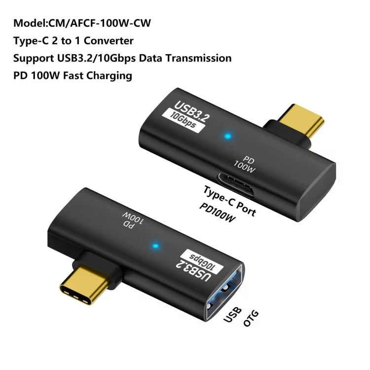 USB-C / Type-C Male to Type-C + USB3.2 Female 10Gbps Data OTG Converter PD 100W Charging Adapter