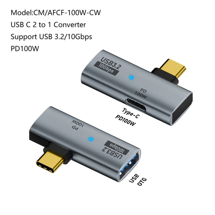 USB-C / Type-C Male to Type-C + USB3.2 Female 10Gbps Data OTG Converter PD 100W Charging Adapter
