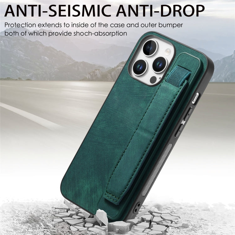 For iPhone 16 Pro Max Retro Wristband Holder Leather Back Phone Case