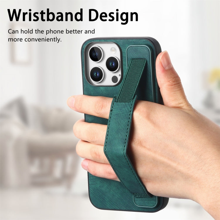 For iPhone 16 Pro Max Retro Wristband Holder Leather Back Phone Case