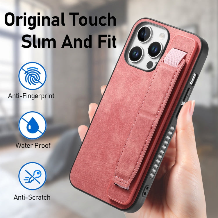 For iPhone 16 Pro Max Retro Wristband Holder Leather Back Phone Case