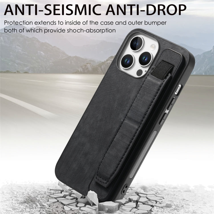 For iPhone 16 Pro Max Retro Wristband Holder Leather Back Phone Case
