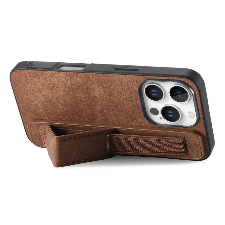 For iPhone 16 Pro Max Retro Wristband Holder Leather Back Phone Case