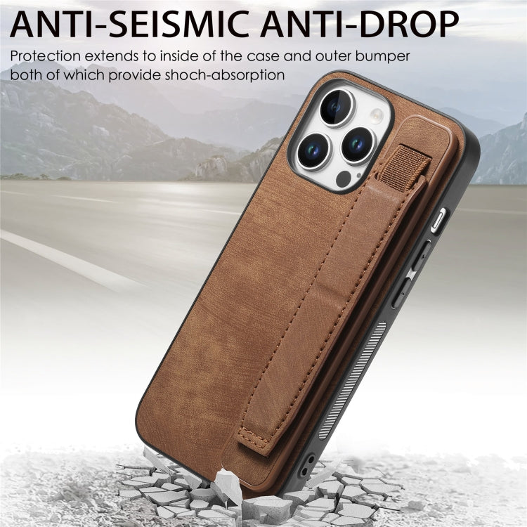 For iPhone 16 Pro Max Retro Wristband Holder Leather Back Phone Case